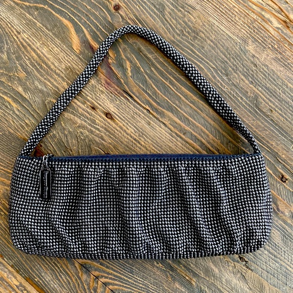 Whiting & Davis Handbags - Whiting & Davis Pewter Evening Bag Metallic Disk Design Grey Zipper clutch Hand
